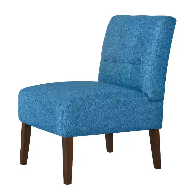Modern Accent Chair  Armless Lounge Chair with Tufted Upholstery & Wood Legs, Horizontal Back Design for Living Room, Bedroom, Vanity & Patio, Blue