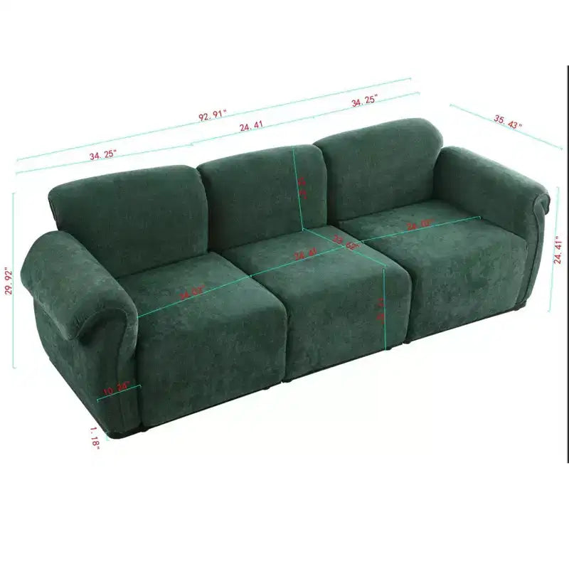 GDFStudio Khalid Canapé modulable moderne à 3 places en bois et fer, rembourré en chenille, avec dossier fendu