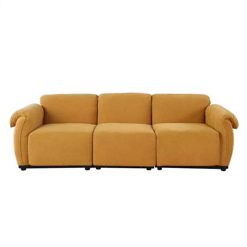 GDFStudio Khalid Canapé modulable moderne à 3 places en bois et fer, rembourré en chenille, avec dossier fendu