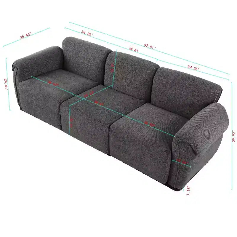 GDFStudio Khalid Canapé modulable moderne à 3 places en bois et fer, rembourré en chenille, avec dossier fendu