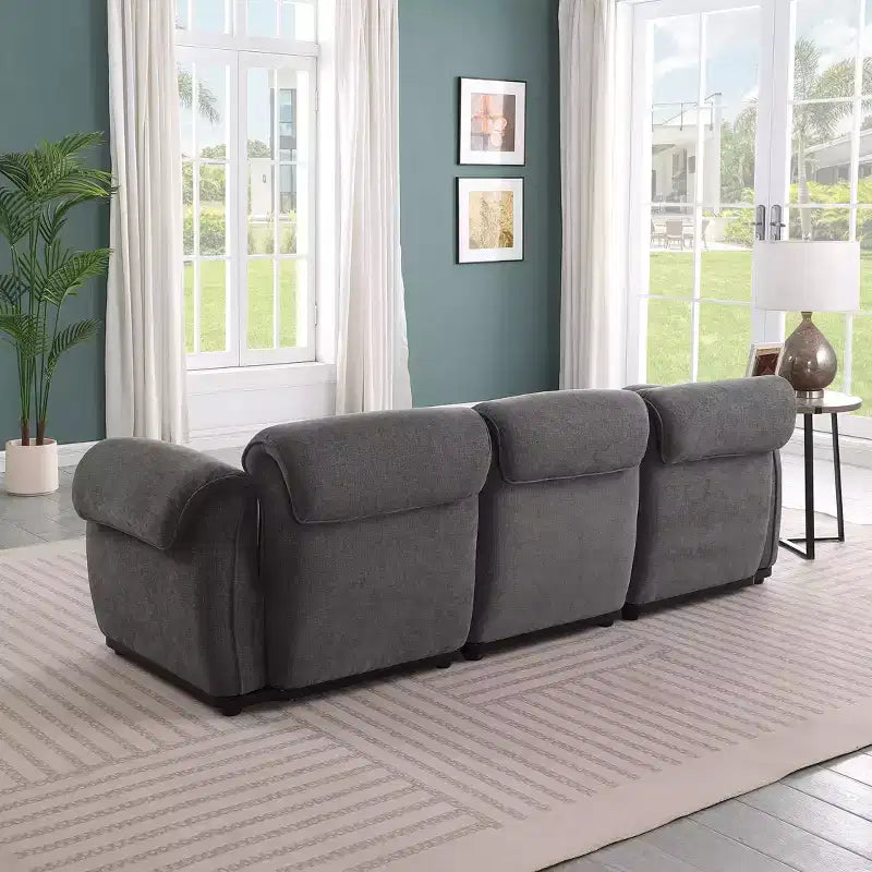 GDFStudio Khalid Canapé modulable moderne à 3 places en bois et fer, rembourré en chenille, avec dossier fendu