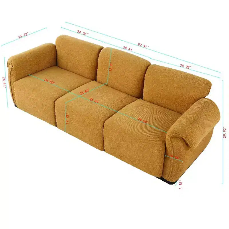 GDFStudio Khalid Canapé modulable moderne à 3 places en bois et fer, rembourré en chenille, avec dossier fendu