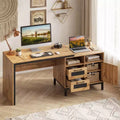 Costway 71 Executive Desk with Open Compartments, Storage Drawers & Single-Door Cabinet Natural