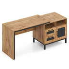 Bureau de direction Costway 71 avec compartiments ouverts, tiroirs de rangement et armoire à porte simple, couleur naturelle