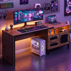 Bureau de direction Costway 71 avec compartiments ouverts, tiroirs de rangement et armoire à porte simple, couleur naturelle