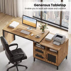 Bureau de direction Costway 71 avec compartiments ouverts, tiroirs de rangement et armoire à porte simple, couleur naturelle