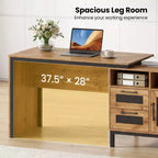 Bureau de direction Costway 71 avec compartiments ouverts, tiroirs de rangement et armoire à porte simple, couleur naturelle