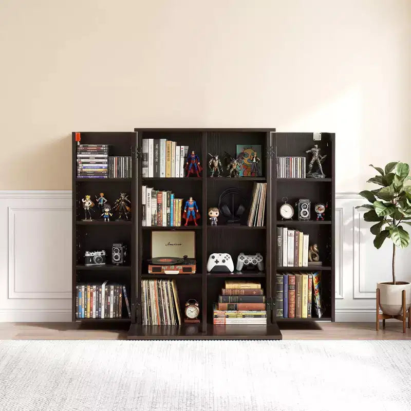 Meuble de rangement multimédia VEVOR, étagère à DVD 4 niveaux, organisateur de rangement multimédia de 61 x 36,8 x 84,6 cm pour CD, DVD, livres, jeux, marron