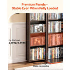 Meuble de rangement multimédia VEVOR, étagère à DVD 4 niveaux, organisateur de rangement multimédia de 61 x 36,8 x 84,6 cm pour CD, DVD, livres, jeux, marron