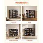 Meuble de rangement multimédia VEVOR, étagère à DVD 4 niveaux, organisateur de rangement multimédia de 61 x 36,8 x 84,6 cm pour CD, DVD, livres, jeux, marron
