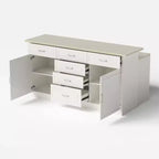 Homsee Îlot de cuisine 2-en-1 blanc avec table Surface imitation pierre, Rangement multi-tiroirs, Prises de courant et Facile à nettoyer