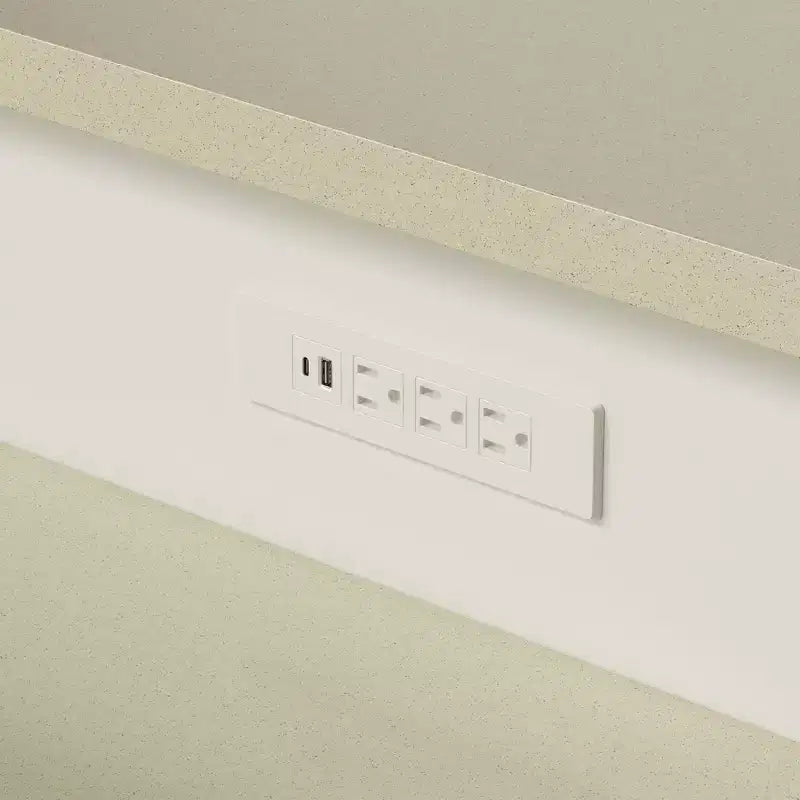 Homsee Îlot de cuisine 2-en-1 blanc avec table Surface imitation pierre, Rangement multi-tiroirs, Prises de courant et Facile à nettoyer