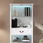 Vitrine haute blanche Famapy avec éclairage LED, vitrine en verre avec tiroir pour objets de collection, livres et décoration intérieure
