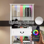 Vitrine haute blanche Famapy avec éclairage LED, vitrine en verre avec tiroir pour objets de collection, livres et décoration intérieure