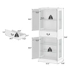 Vitrine haute blanche Famapy avec éclairage LED, vitrine en verre avec tiroir pour objets de collection, livres et décoration intérieure