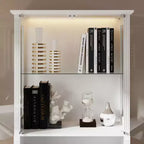 Vitrine haute blanche Famapy avec éclairage LED, vitrine en verre avec tiroir pour objets de collection, livres et décoration intérieure