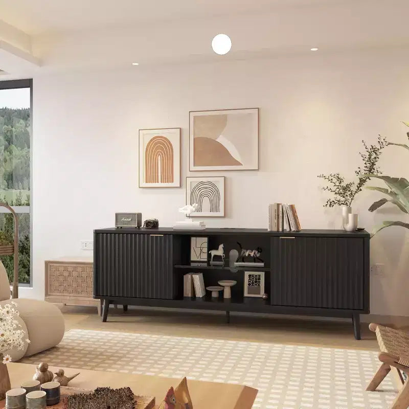 Modern 63 Black TV Stand, Entertainment Center with Adjustable Shelf, TV Console Table, Easy Assembly, for Living Room, Bedroom