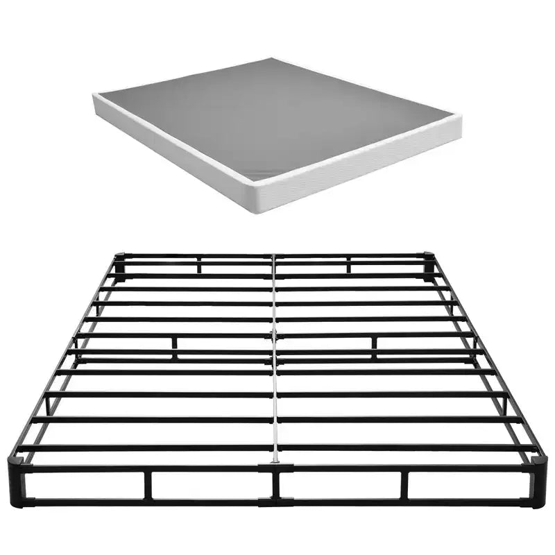 VEVOR Box Spring, Queen Size Bed Frame with Washable Fabric Cloth, Heavy Duty Metal Frame for Queen Bed, 5.1 in Mattress Foundation,Black