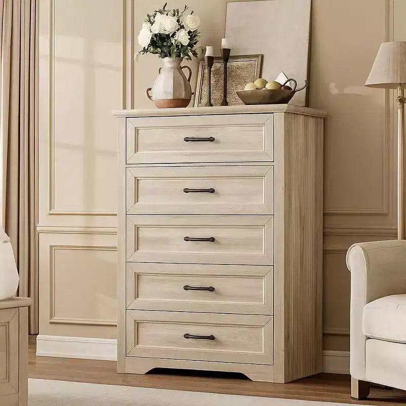 Dresser For Bedroom,5 Drawer Dressers Chests of Drawers,Modern Tall Dresser, Wood Drawer Chest Storage Cabinet for Living Room, Hallway, Entryway