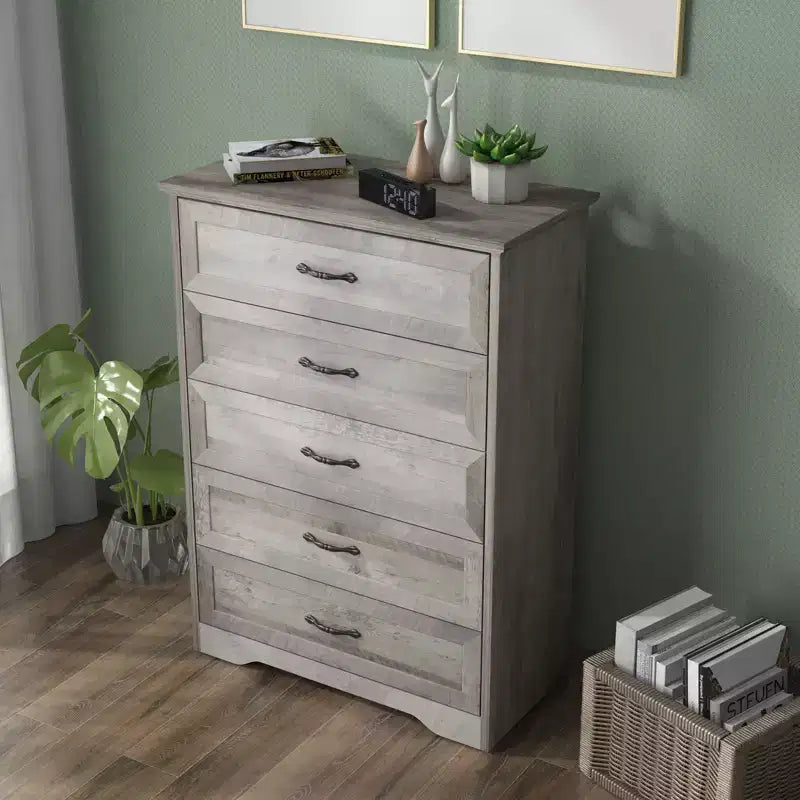Commode de chambre à coucher, commode à 5 tiroirs, commode haute moderne, meuble de rangement à tiroirs en bois pour salon, couloir, entrée