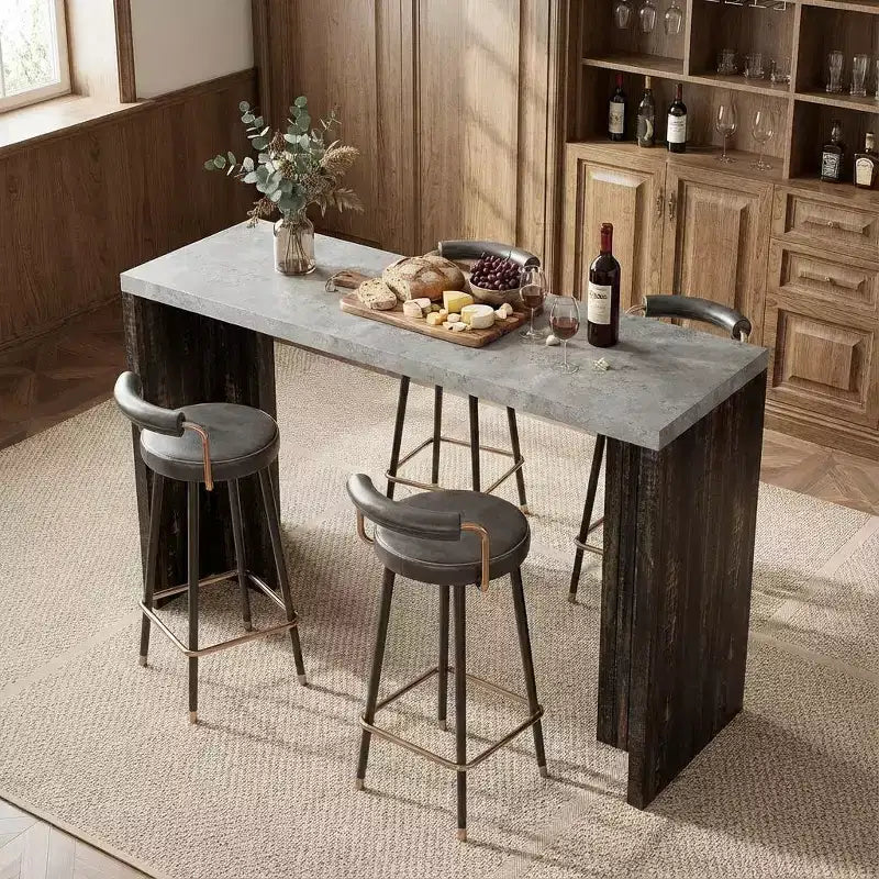 Table de bar rectangulaire moderne 55 en faux marbre, hauteur comptoir - Table de salle à manger haute pour cuisine et salon - Table de pub ou îlot de cuisine