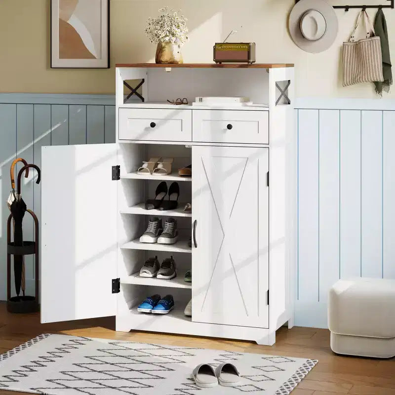 Modern Farmhouse Shoe Storage Cabinet, Adjustable Shelves, Freestanding Entryway Organizer, for Living Room, Bedroom