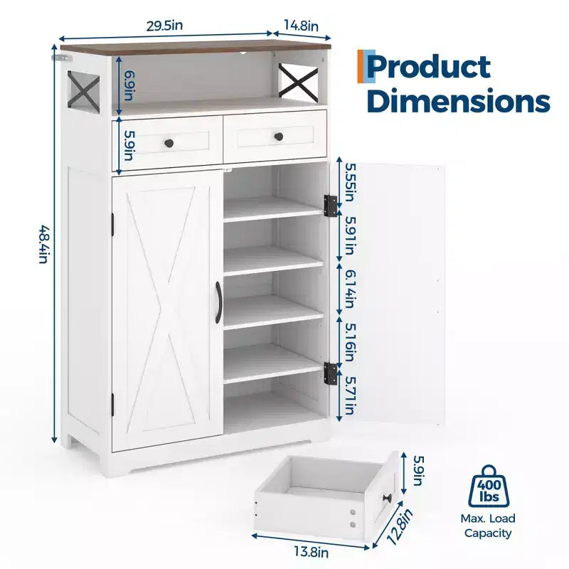 Meuble de rangement pour chaussures de style ferme moderne, étagères réglables, organisateur d'entrée autoportant, pour salon, chambre à coucher