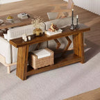 Console de 70,9 po tout en bois - Table d'entrée et de couloir étroite à 2 niveaux - Table de canapé rustique marron de style ferme avec pieds trapézoïdaux