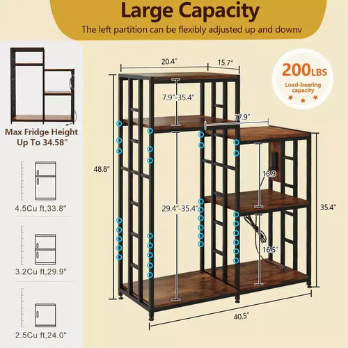 Support réglable à 6 niveaux pour mini-réfrigérateur avec 3 prises de courant - Étagère de cuisine et organisateur de bar à café robuste - Capacité de 163 kg - Idéal pour dortoir et appartement