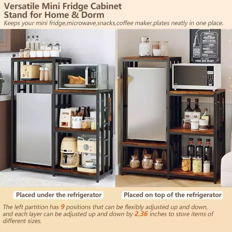 Support réglable à 6 niveaux pour mini-réfrigérateur avec 3 prises de courant - Étagère de cuisine et organisateur de bar à café robuste - Capacité de 163 kg - Idéal pour dortoir et appartement