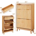 Meuble à chaussures fin cannelé pour entrée, organiseur d'entrée moderne et étroit avec 2 portes, étagères réglables, solution de rangement compacte pour la maison