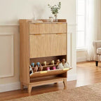 Meuble à chaussures fin cannelé pour entrée, organiseur d'entrée moderne et étroit avec 2 portes, étagères réglables, solution de rangement compacte pour la maison