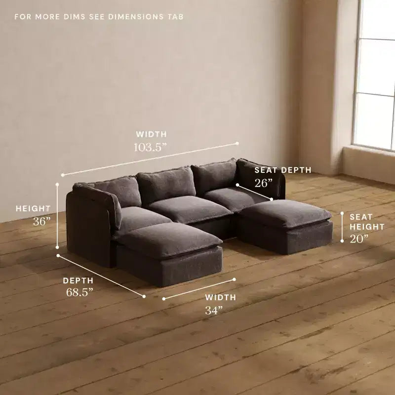 Canapé modulaire lavable en U 3 places Anabei | Assise Deluxe+ et oreiller Cloud