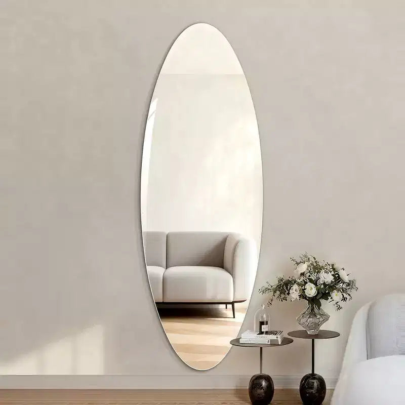 Miroir ovale pleine longueur Whisen 65 x 24, Miroir mural en verre argenté sans cuivre incassable pour entrée, chambre et salon