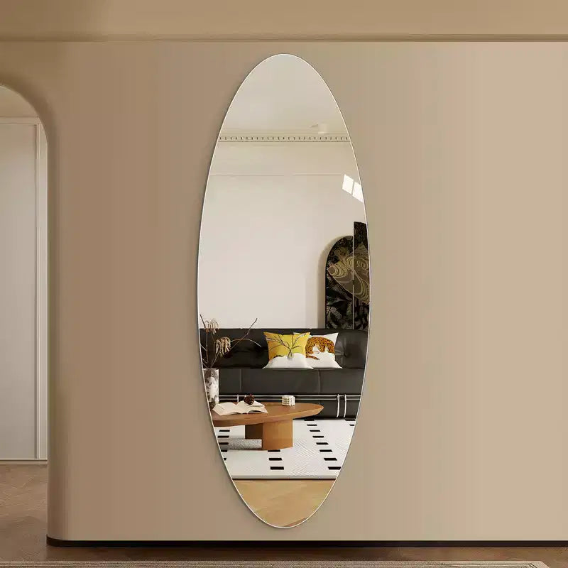 Miroir ovale pleine longueur Whisen 65 x 24, Miroir mural en verre argenté sans cuivre incassable pour entrée, chambre et salon