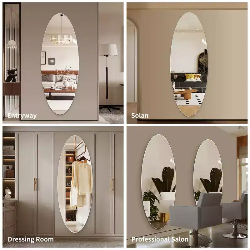 Miroir ovale pleine longueur Whisen 65 x 24, Miroir mural en verre argenté sans cuivre incassable pour entrée, chambre et salon