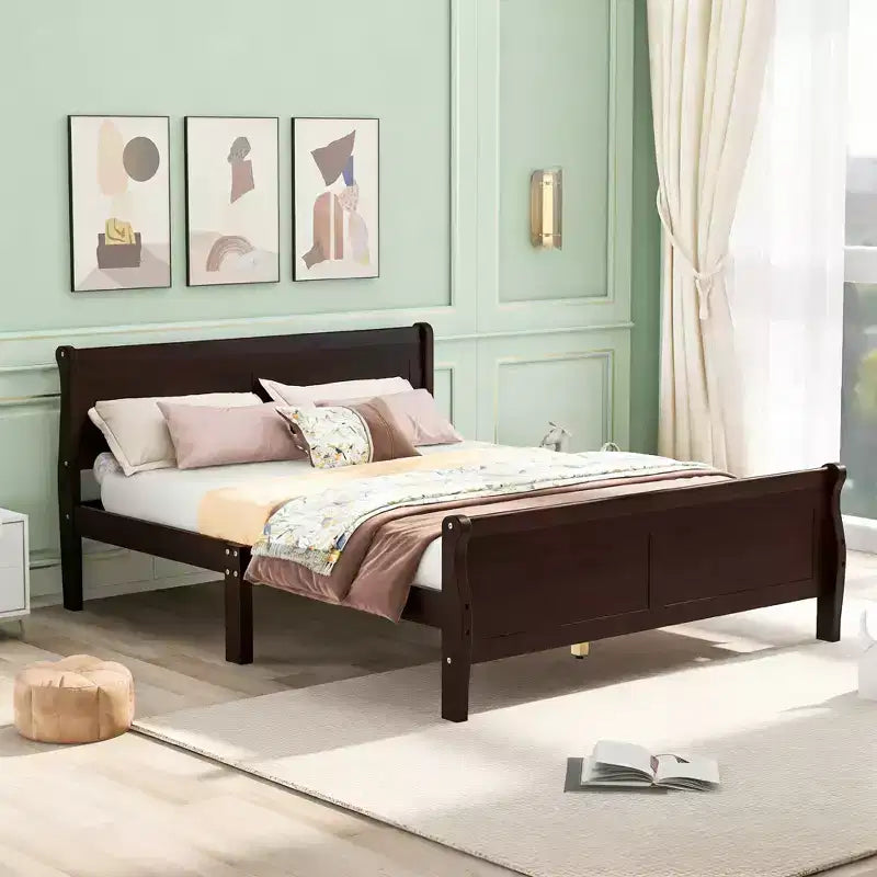 Luxystar Modern Full Size Wooden Platform Bed with Headboard