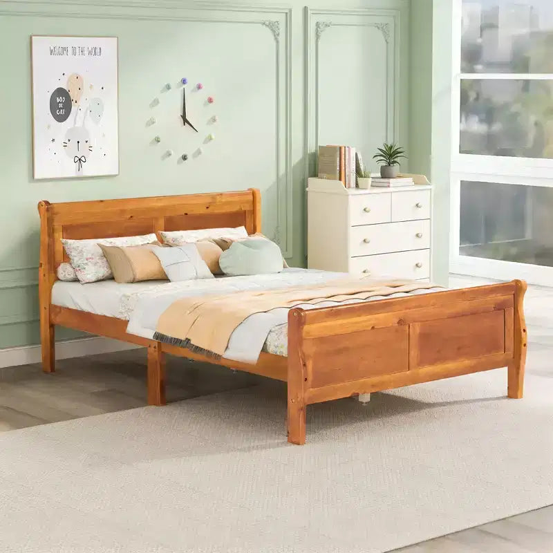 Lit plateforme moderne en bois pleine grandeur avec tête de lit Luxystar