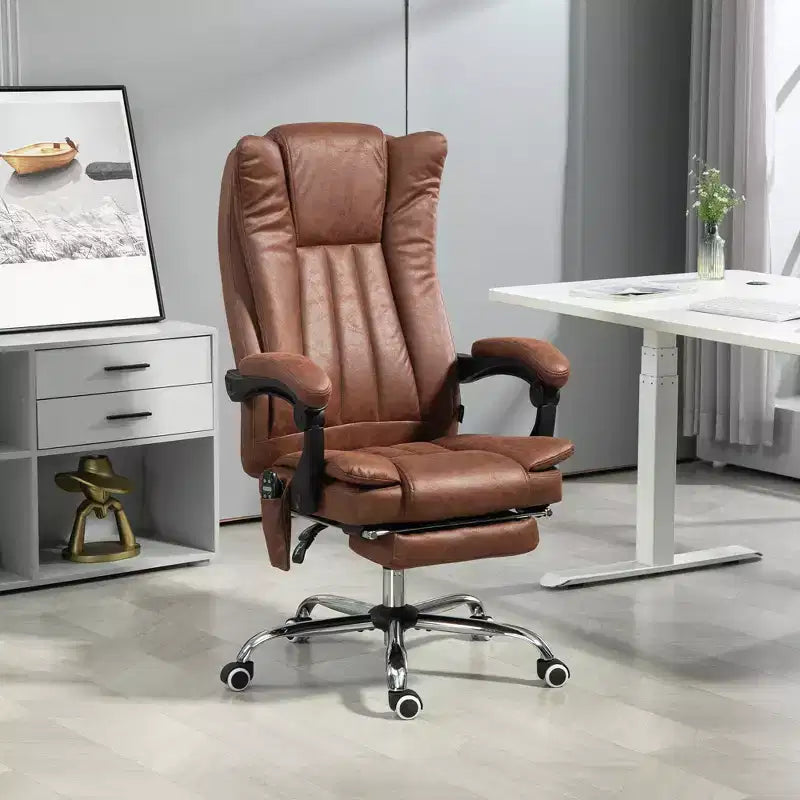 Fauteuil de bureau massant 6 points et chauffant, fauteuil d'ordinateur inclinable avec hauteur réglable et repose-pieds