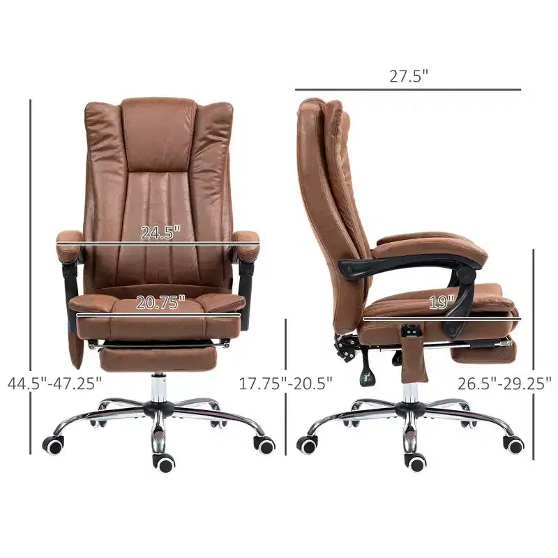 Fauteuil de bureau massant 6 points et chauffant, fauteuil d'ordinateur inclinable avec hauteur réglable et repose-pieds