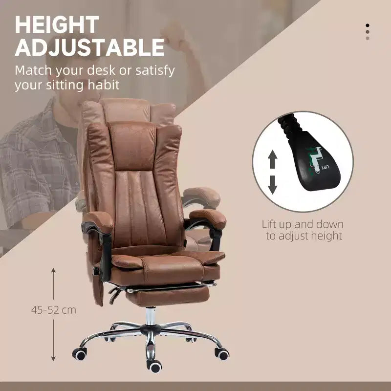Fauteuil de bureau massant 6 points et chauffant, fauteuil d'ordinateur inclinable avec hauteur réglable et repose-pieds