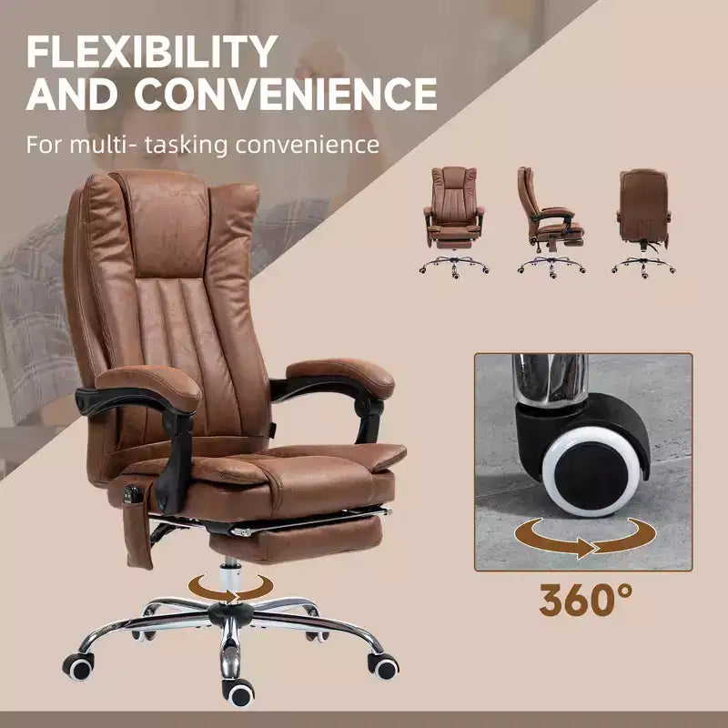 Fauteuil de bureau massant 6 points et chauffant, fauteuil d'ordinateur inclinable avec hauteur réglable et repose-pieds