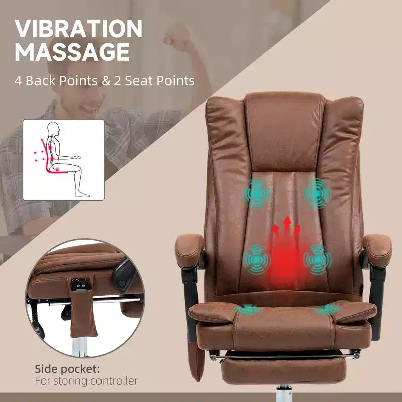 Fauteuil de bureau massant 6 points et chauffant, fauteuil d'ordinateur inclinable avec hauteur réglable et repose-pieds