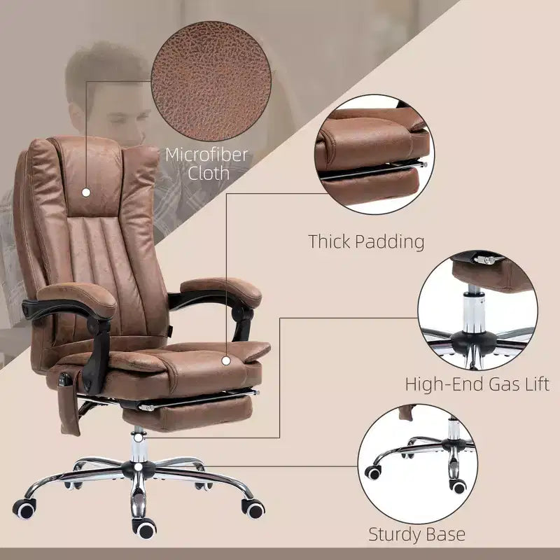 Fauteuil de bureau massant 6 points et chauffant, fauteuil d'ordinateur inclinable avec hauteur réglable et repose-pieds