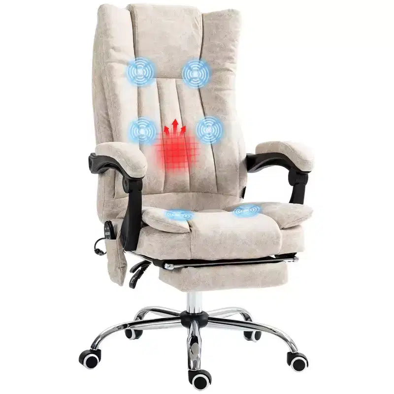 Fauteuil de bureau massant 6 points et chauffant, fauteuil d'ordinateur inclinable avec hauteur réglable et repose-pieds