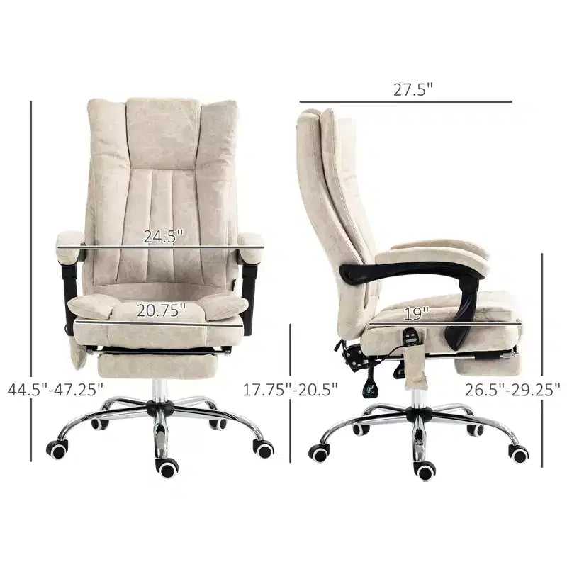 Fauteuil de bureau massant 6 points et chauffant, fauteuil d'ordinateur inclinable avec hauteur réglable et repose-pieds