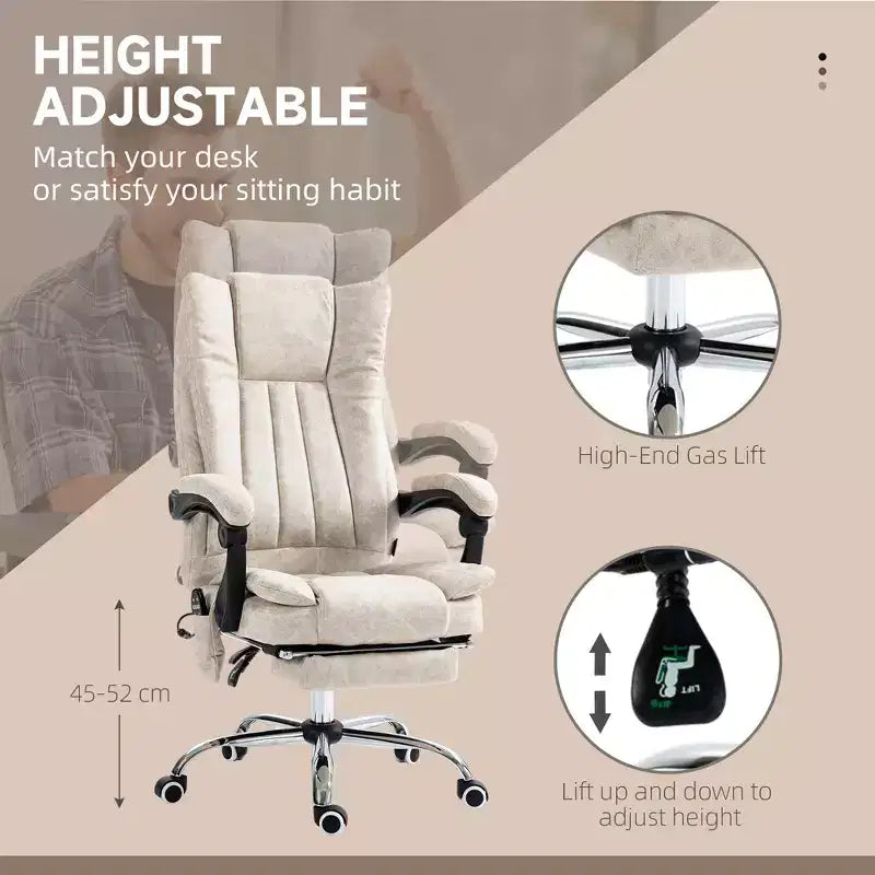 Fauteuil de bureau massant 6 points et chauffant, fauteuil d'ordinateur inclinable avec hauteur réglable et repose-pieds