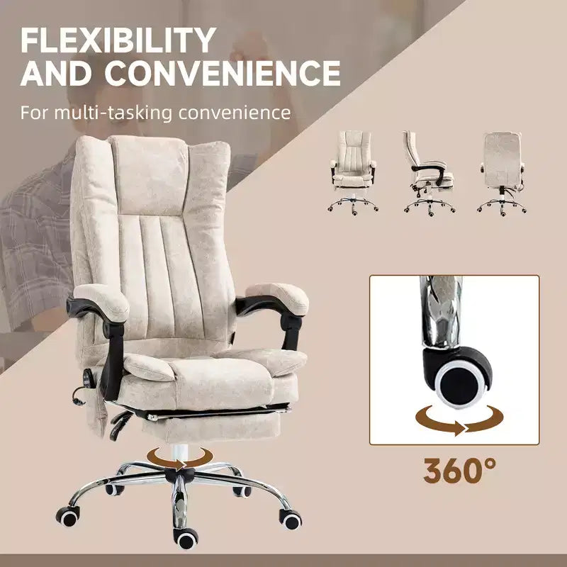 Fauteuil de bureau massant 6 points et chauffant, fauteuil d'ordinateur inclinable avec hauteur réglable et repose-pieds