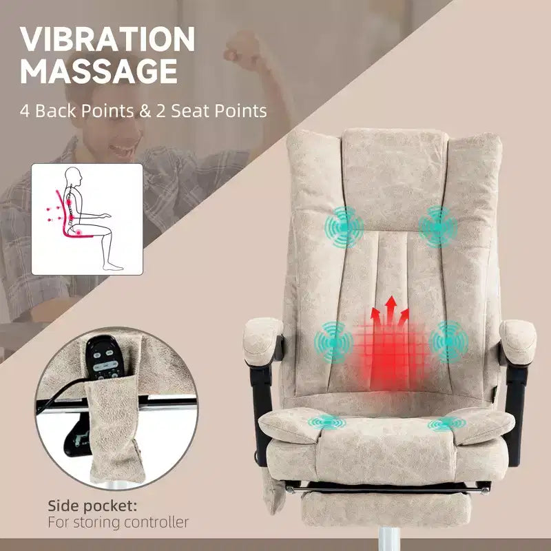Fauteuil de bureau massant 6 points et chauffant, fauteuil d'ordinateur inclinable avec hauteur réglable et repose-pieds