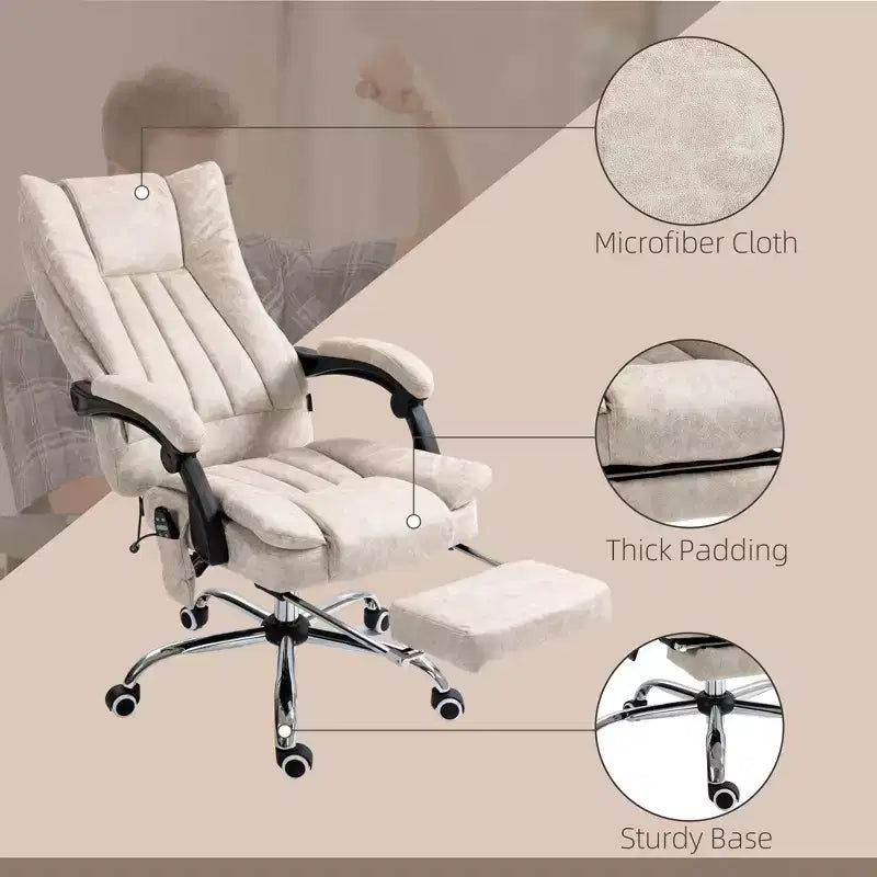 Fauteuil de bureau massant 6 points et chauffant, fauteuil d'ordinateur inclinable avec hauteur réglable et repose-pieds